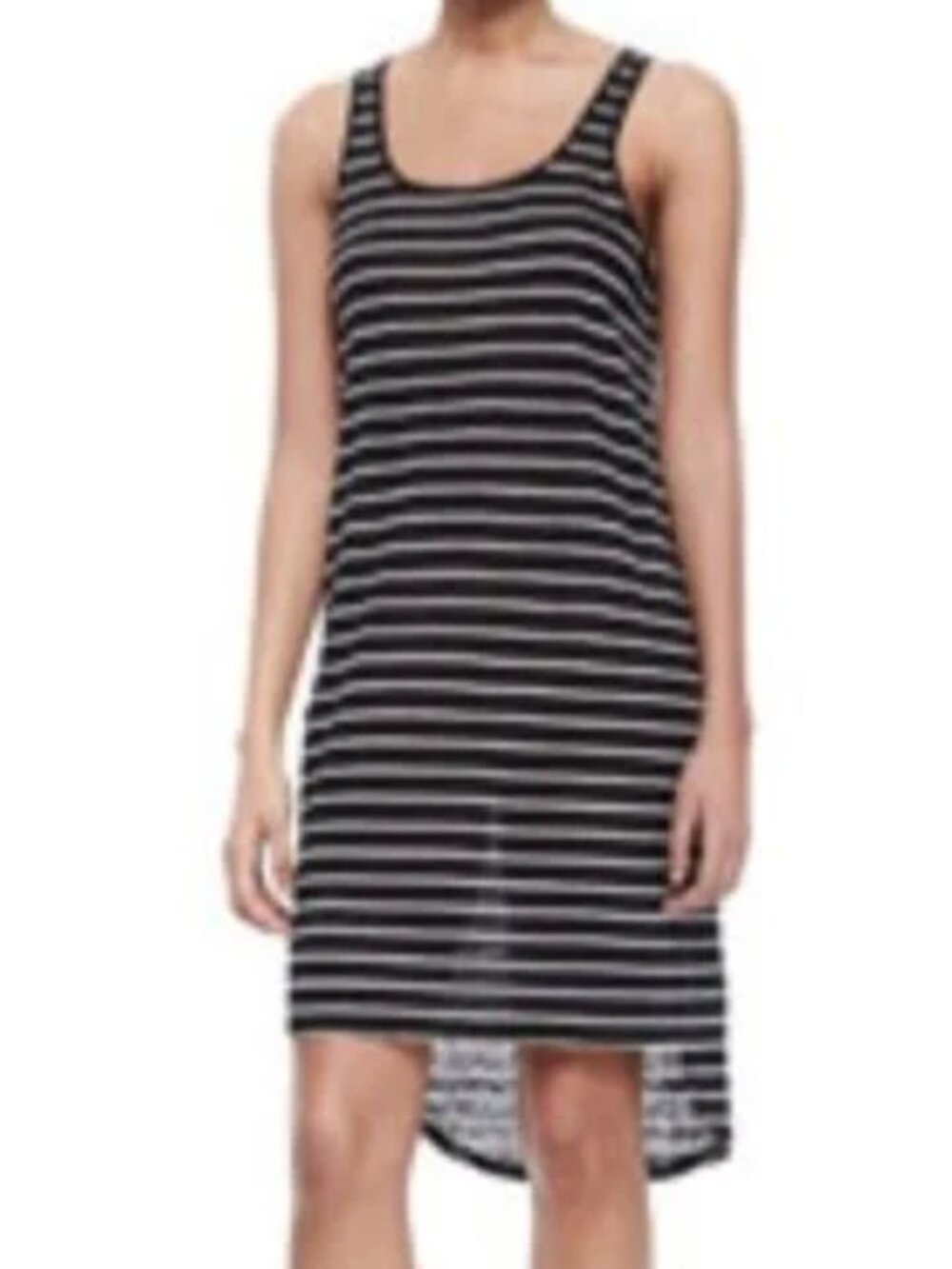 Vince 100% Linen Striped High Low Dress Navy Blue White Size XS